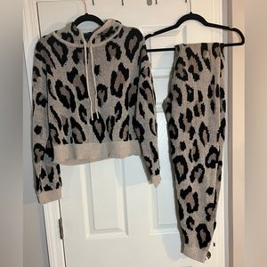 Vici Leopard Print Track Pants & Joggers Set - Black and Tan